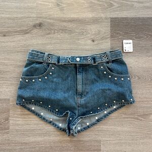 We The Free Blue Denim Studded Shorts